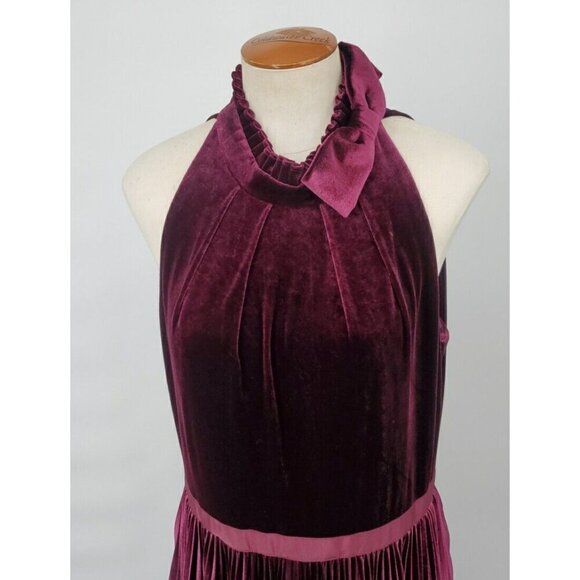 TED BAKER Cornela Pleated Velvet Midi Dress ~ Oxblood Burgundy TB4 US 5 - Picture 4 of 16